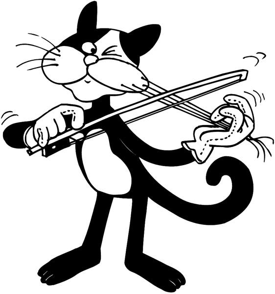 Cat playing his whiskers like a fiddle vinyl sticker. Customize on line. Music 061-0290